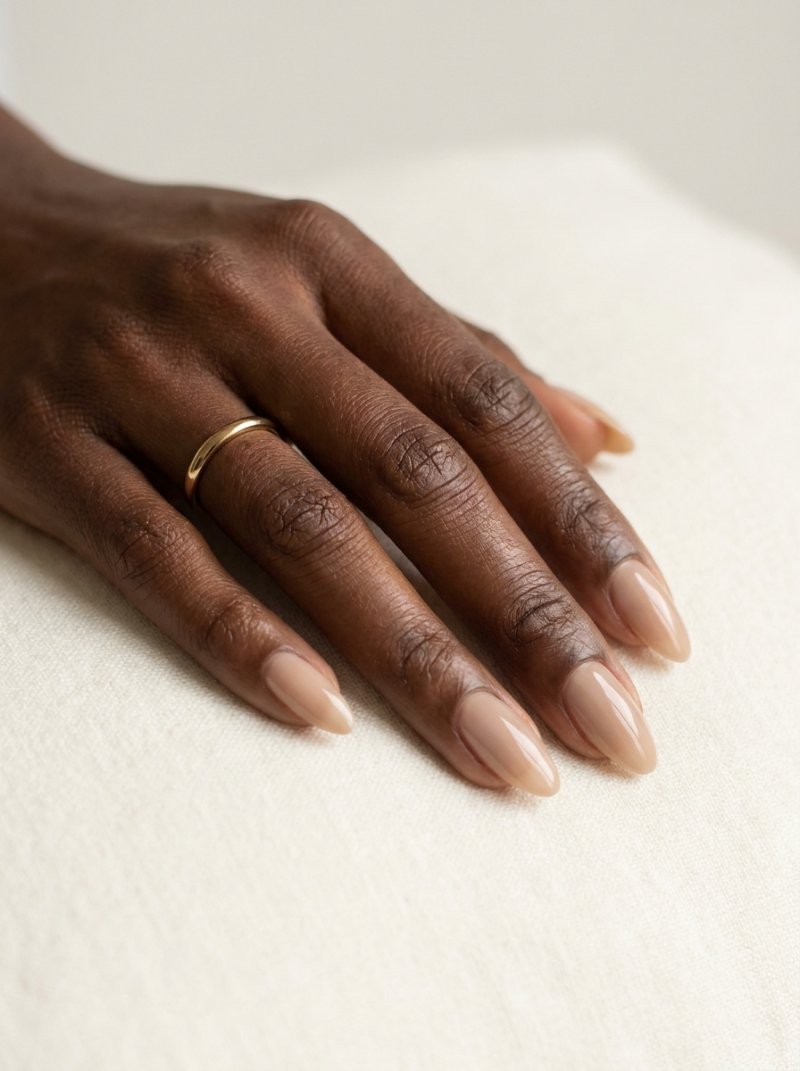 A medium-length builder-gel set with a smooth structured finish.
